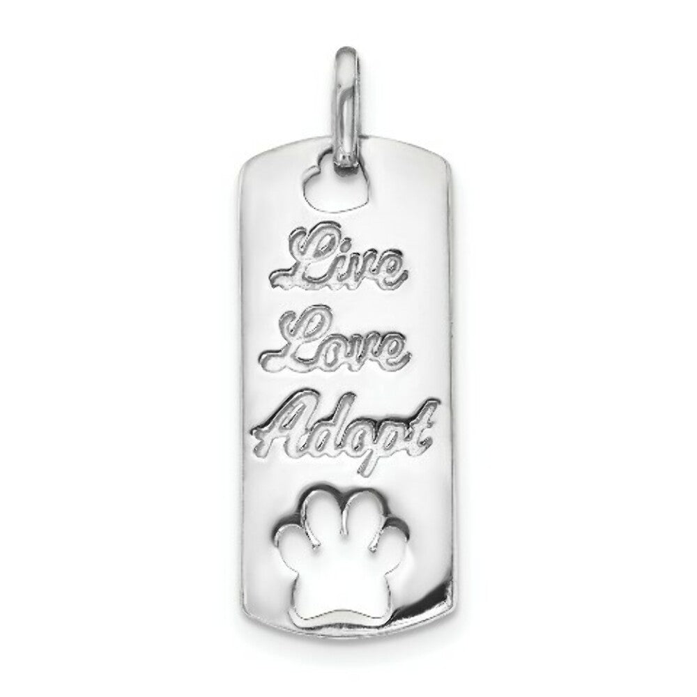 14K White Gold Live Love Adopt Pet Dog Cat Paw Pendant