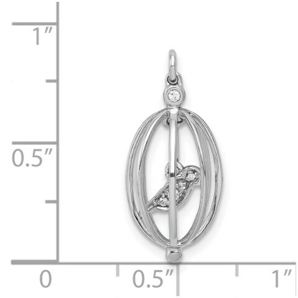 14K White Gold .032-Carat Diamond Accent Bird in Cage Pendant