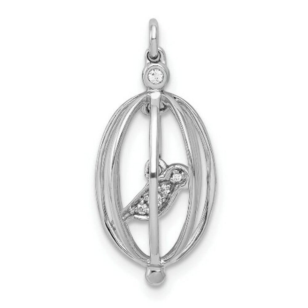 14K White Gold .032-Carat Diamond Accent Bird in Cage Pendant