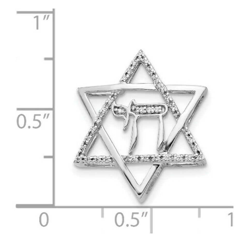 14K White Gold 1/10-Carat Diamond Star of David with Chai Chain Slide