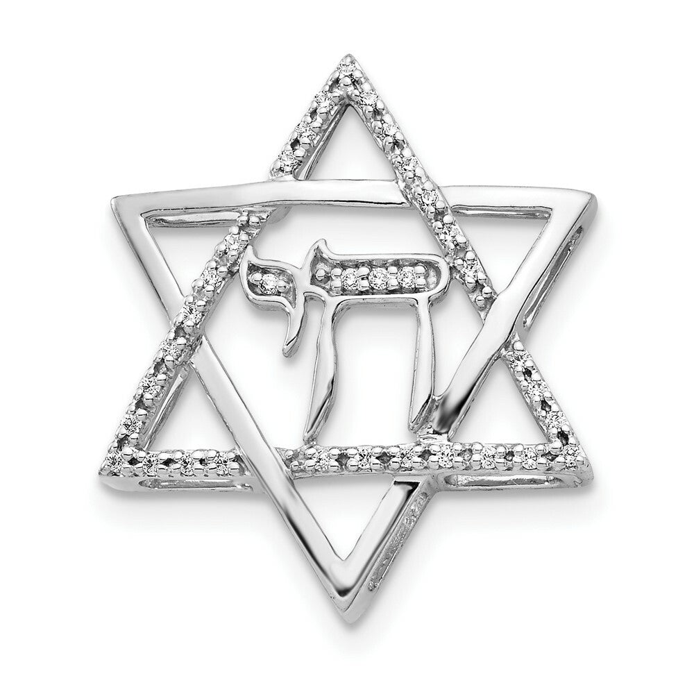14K White Gold 1/10-Carat Diamond Star of David with Chai Chain Slide