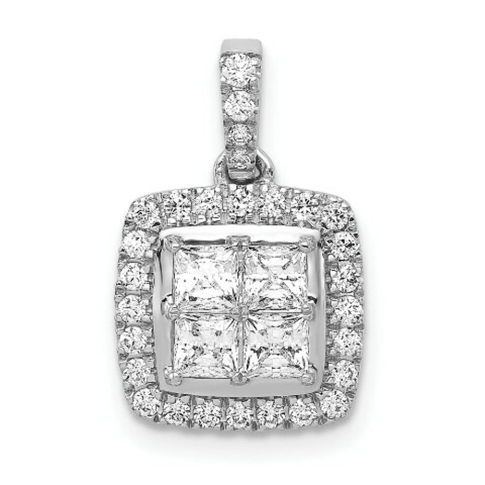 14K White Gold 1-Carat Diamond Square Cluster Pendant