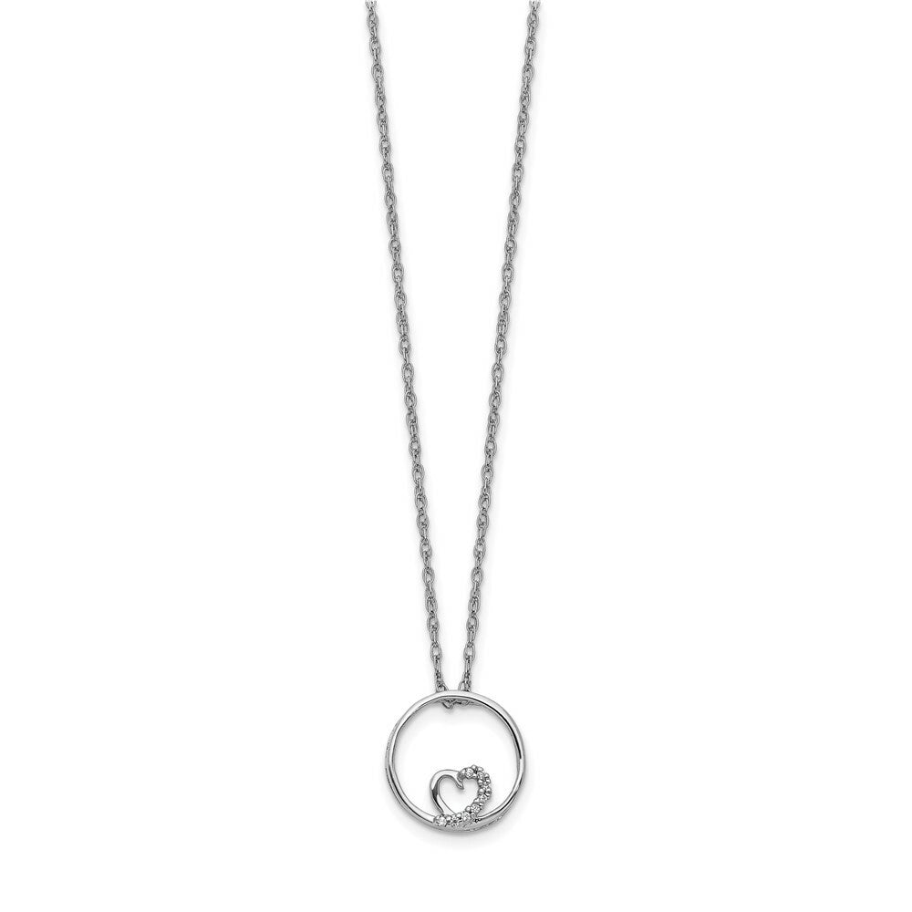 14K White Gold Circle and Heart .023-Carat Diamond Accent Pendant with Chain