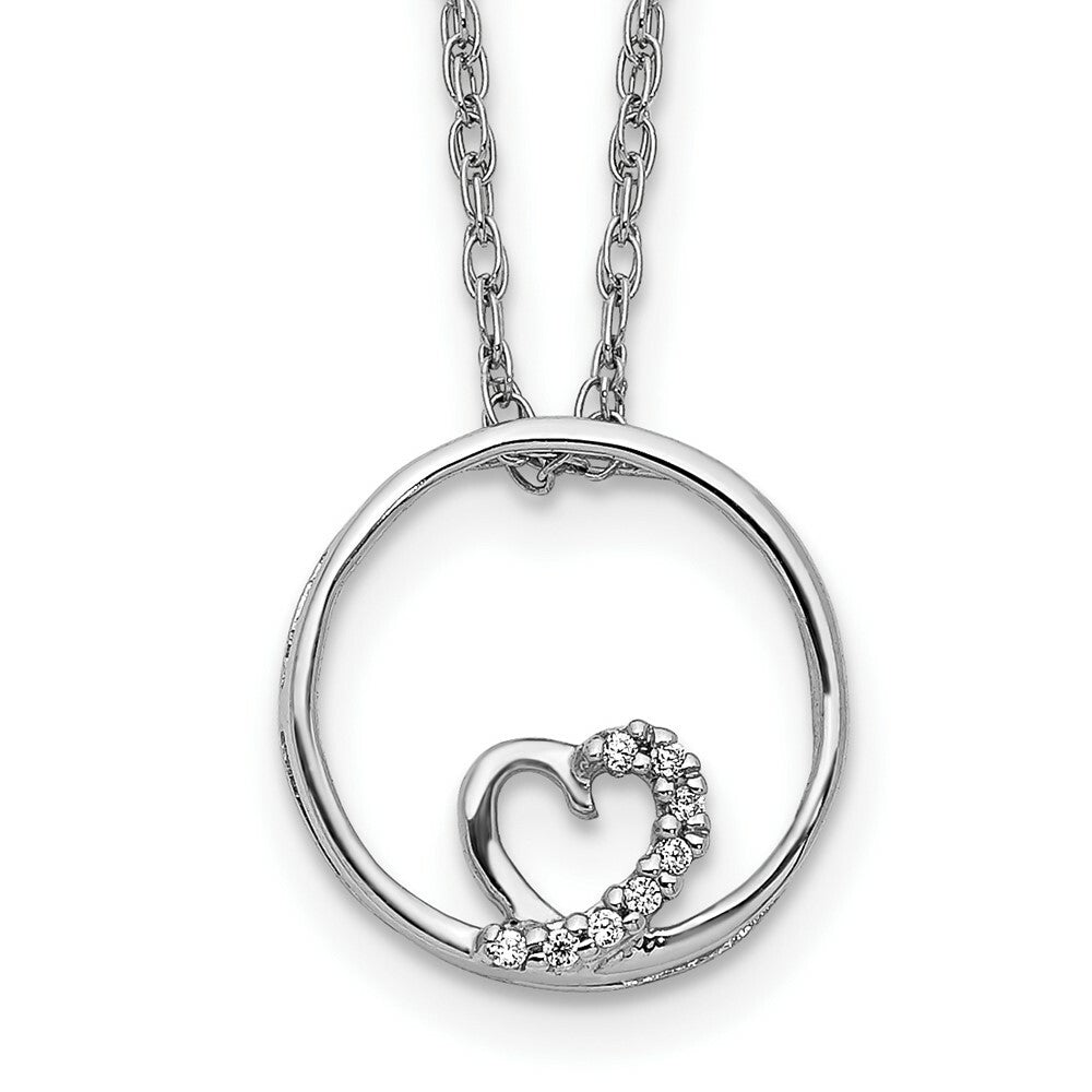 14K White Gold Circle and Heart .023-Carat Diamond Accent Pendant with Chain