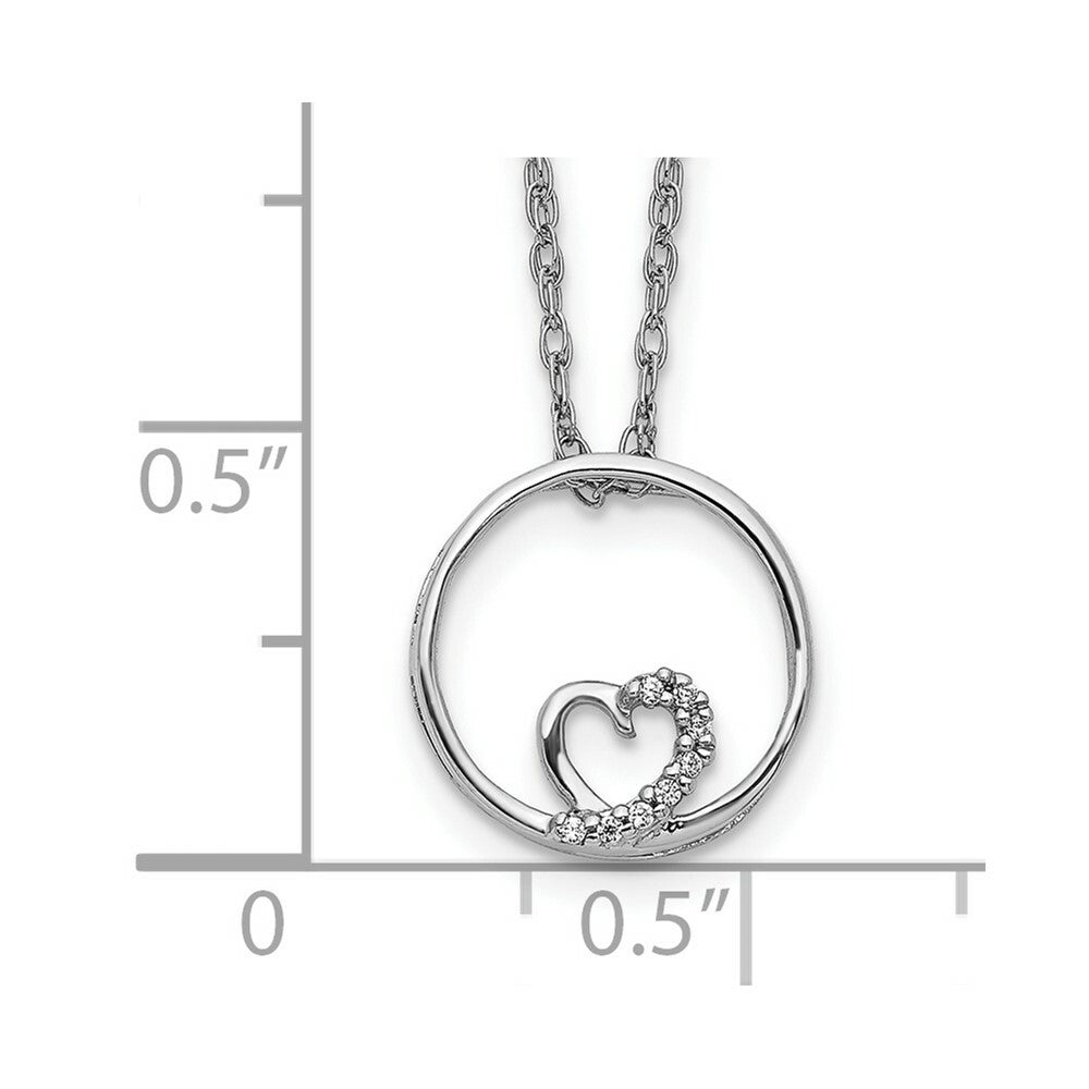 14K White Gold Circle and Heart .023-Carat Diamond Accent Pendant with Chain