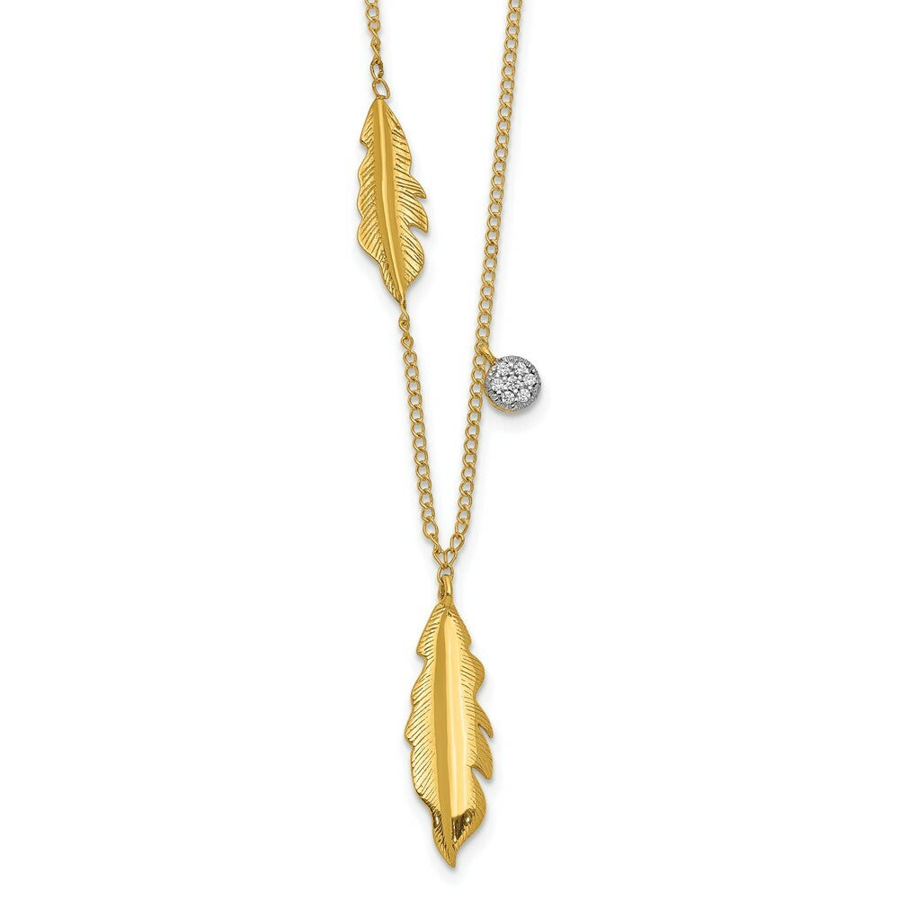 14K Yellow Gold .029-Carat Diamond Accent Feathers 16.5" Inch Necklace