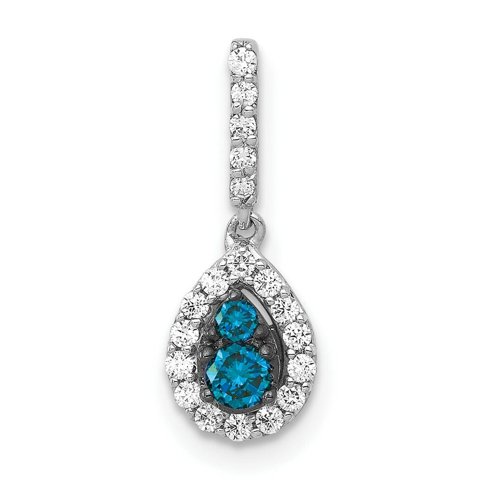 14K White Gold 1/4-Carat Blue/White Diamond Teardrop Pendant