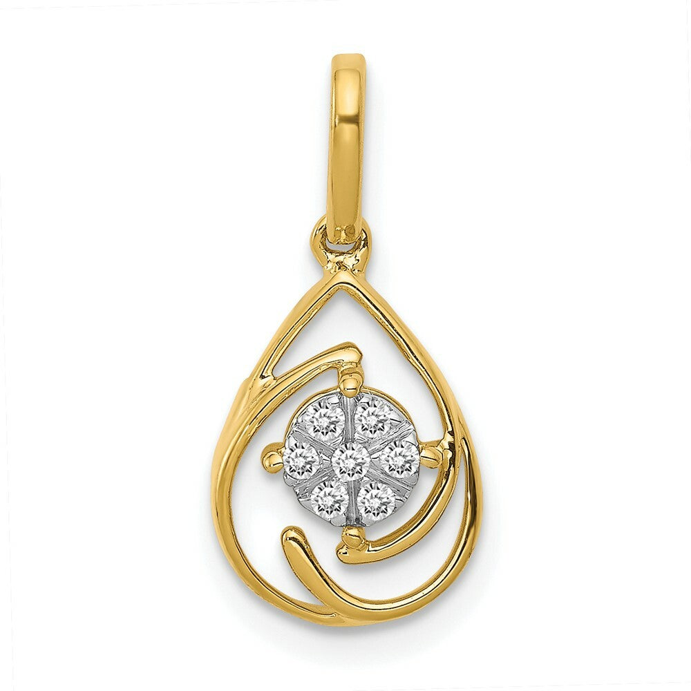 14K Yellow Gold Polished Diamond Teardrop Pendant 1/15-Carat