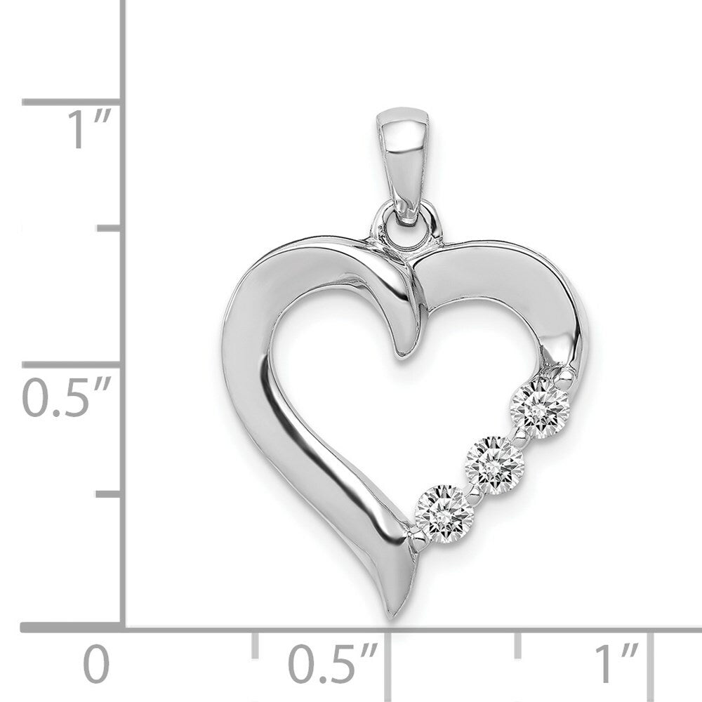 14K White Gold Three Stone 1/4-Carat Diamond Heart Pendant