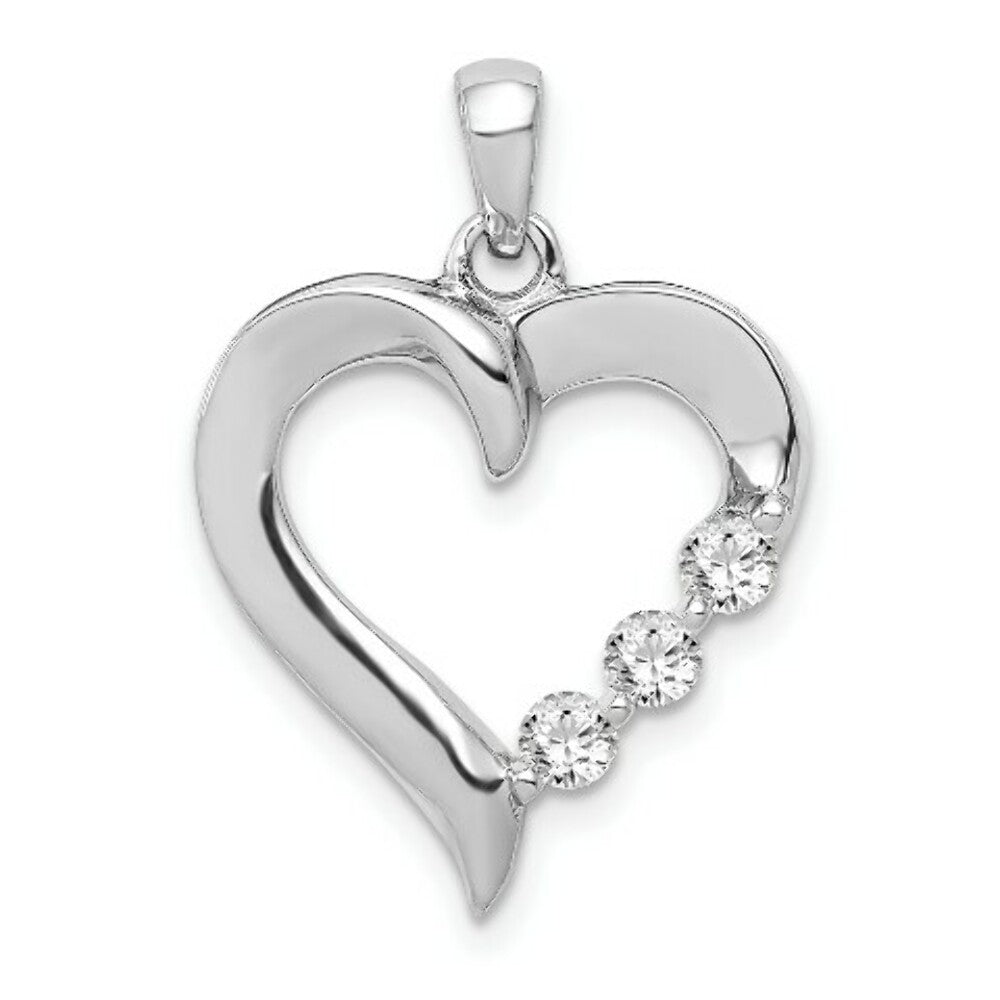 14K White Gold Three Stone 1/4-Carat Diamond Heart Pendant