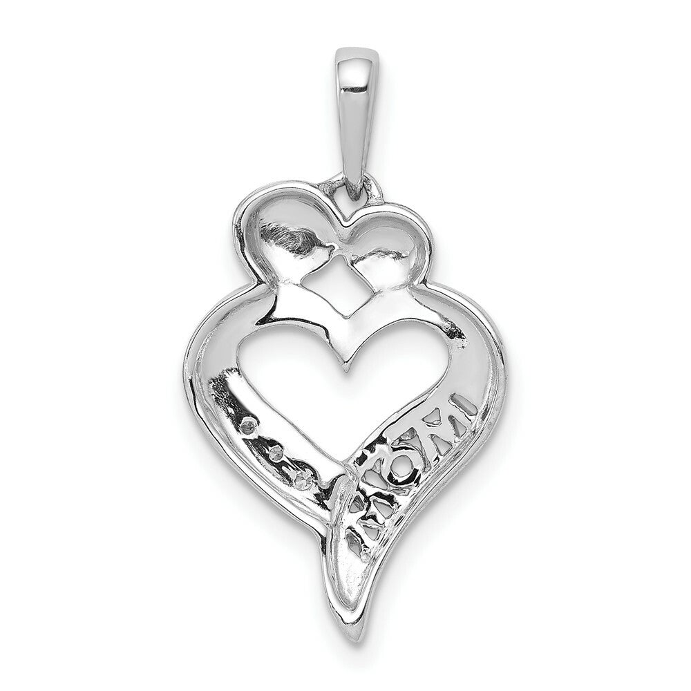14K White Gold .018-Carat Diamond Accent MOM Heart Pendant