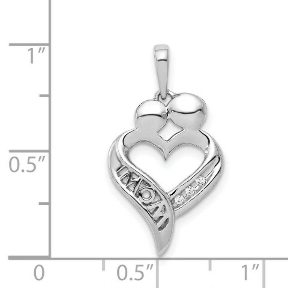 14K White Gold .018-Carat Diamond Accent MOM Heart Pendant