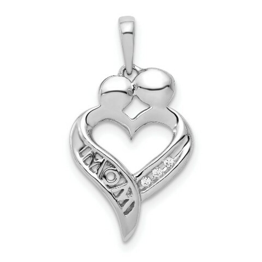 14K White Gold .018-Carat Diamond Accent MOM Heart Pendant