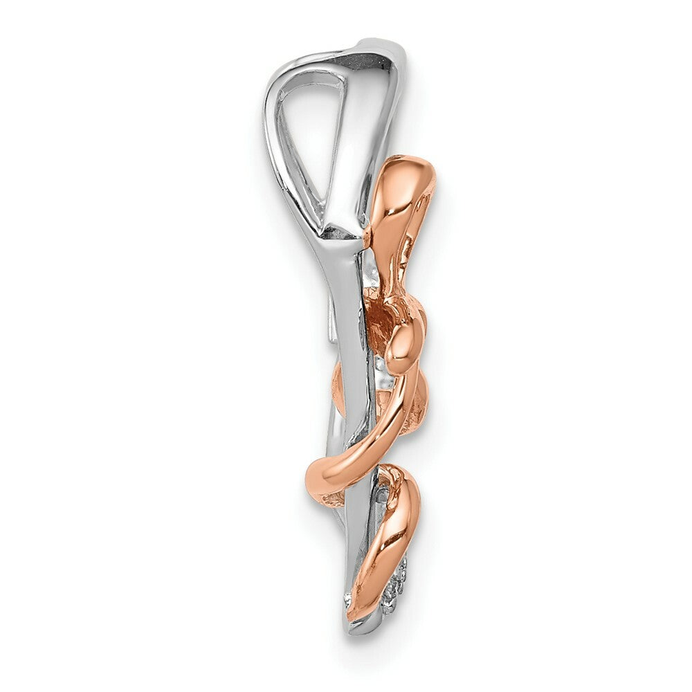 14K Two-tone Gold Diamond Polished Heart with Bow Ribbon Pendant 1/15-Carat
