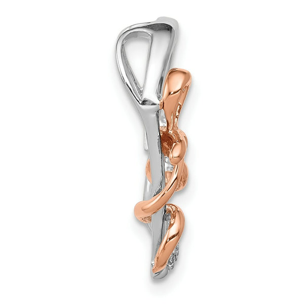 14K Two-tone Gold Diamond Polished Heart with Bow Ribbon Pendant 1/15-Carat