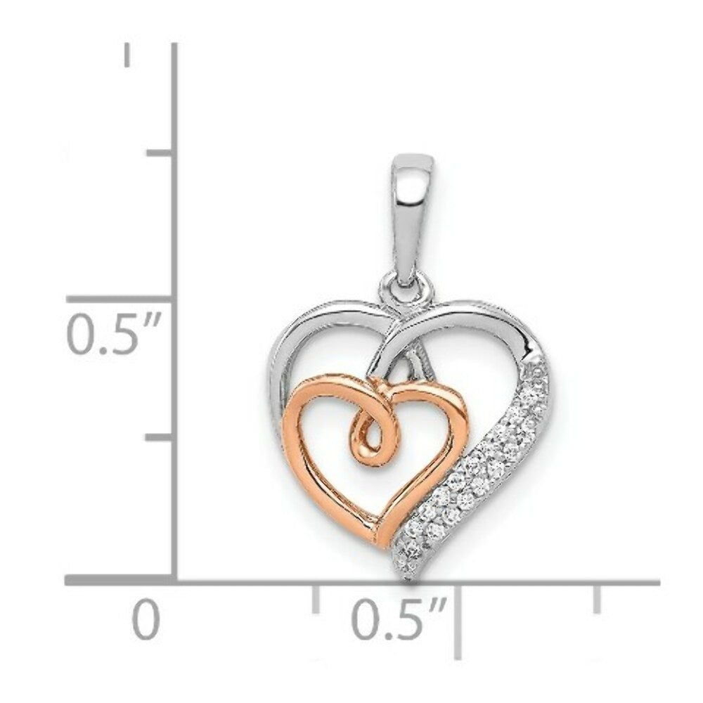 14K Two-tone White and Rose Gold Diamond Double Heart Pendant 1/20-Carat
