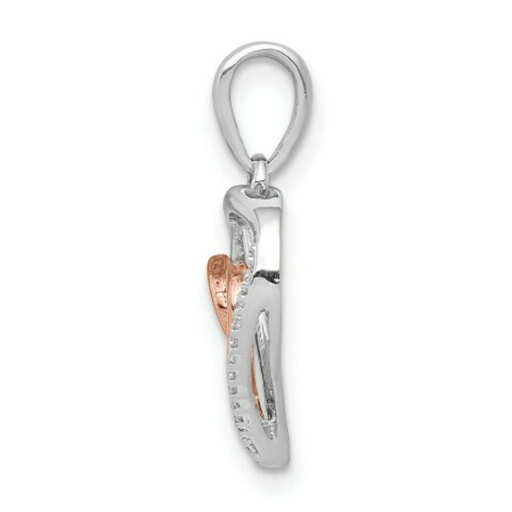 14K Two-tone White and Rose Gold Diamond Double Heart Pendant 1/20-Carat