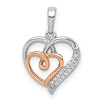 Load image into Gallery viewer, 14K Two-tone White and Rose Gold Diamond Double Heart Pendant 1/20-Carat
