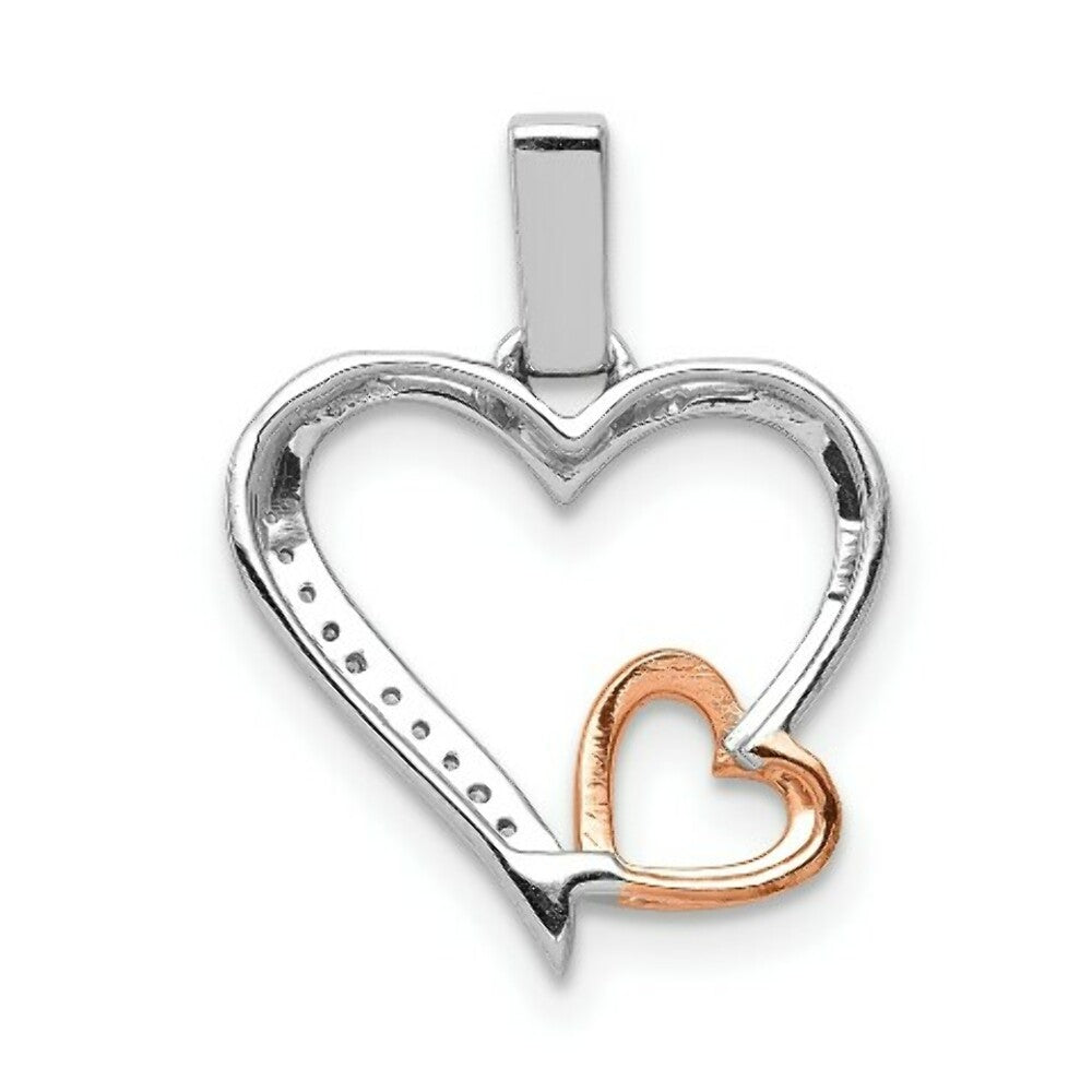 14K Two-tone White and Rose Gold Diamond Double Heart Pendant 1/20-Carat