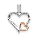 Load image into Gallery viewer, 14K Two-tone White and Rose Gold Diamond Double Heart Pendant 1/20-Carat
