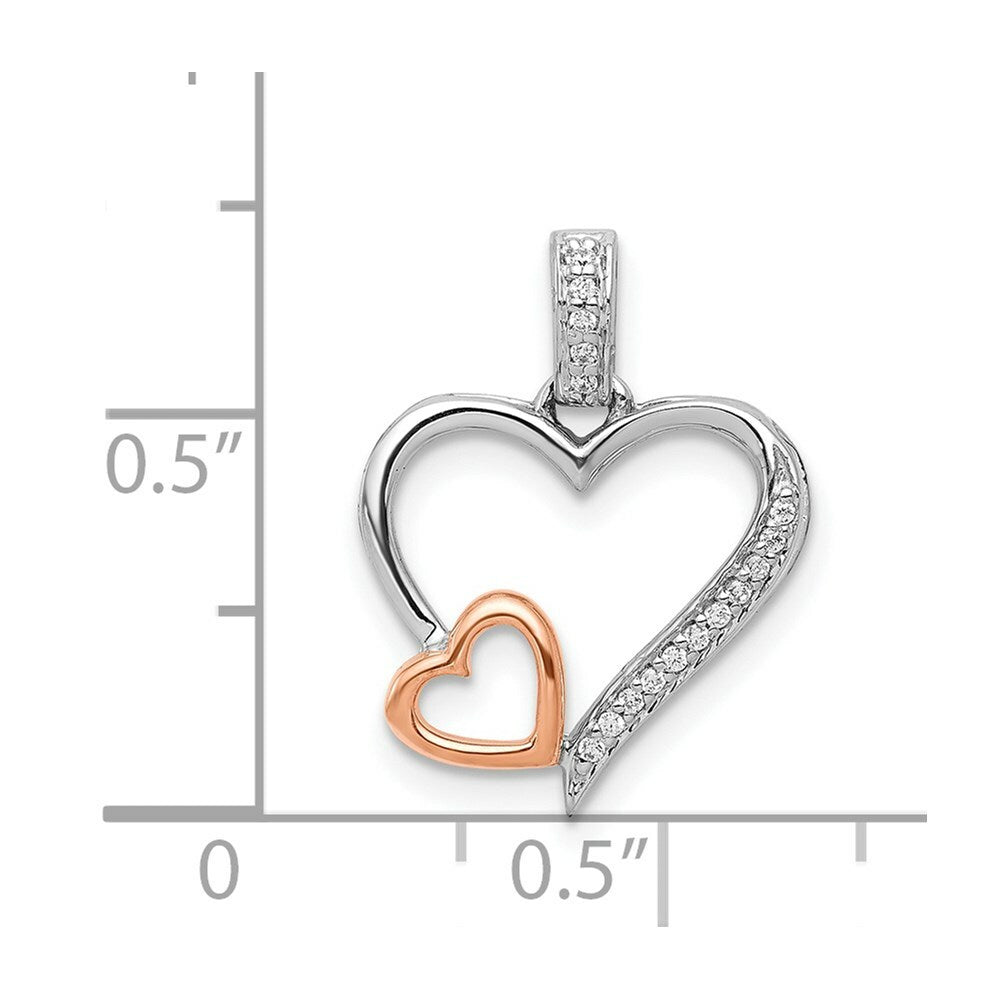 14K Two-tone White and Rose Gold Diamond Double Heart Pendant 1/20-Carat