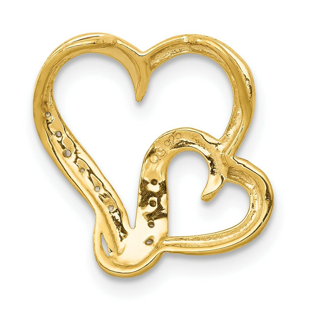 14K Yellow Gold .03-Carat Diamond Accent Double Heart Slide Pendant