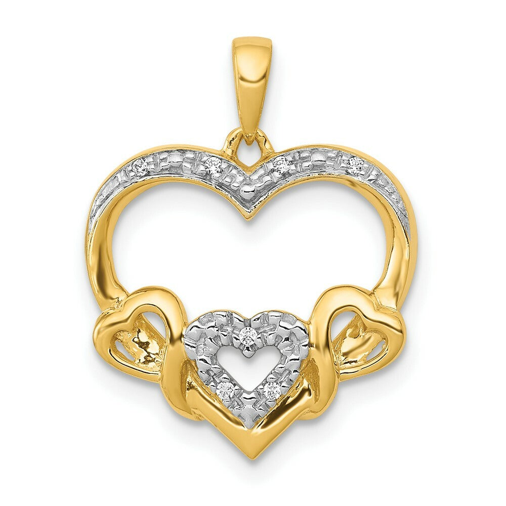 14K Yellow Gold .028-Carat Diamond Accent Double Heart Pendant