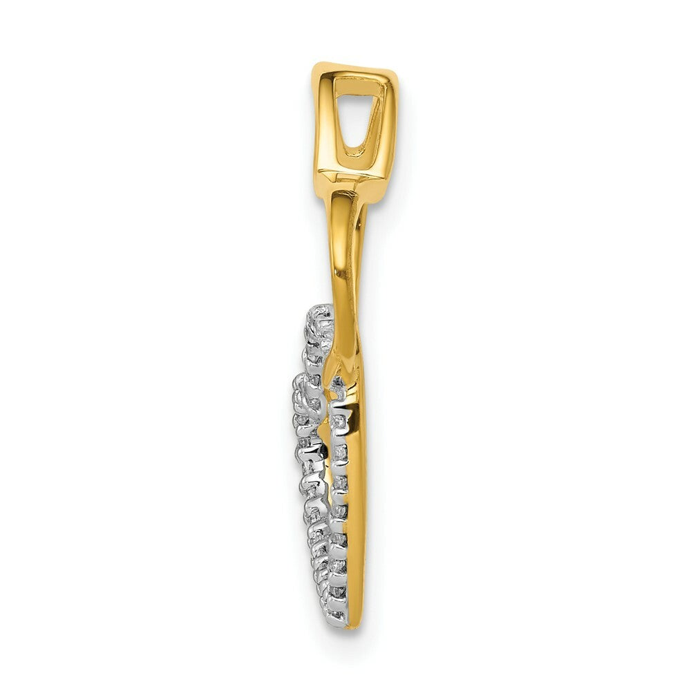 14K Two-tone Gold Diamond Double Heart Chain Slide 1/10-Carat
