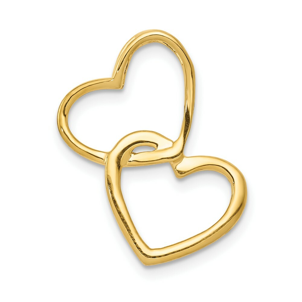 14K Two-tone Gold Diamond Double Heart Chain Slide 1/10-Carat