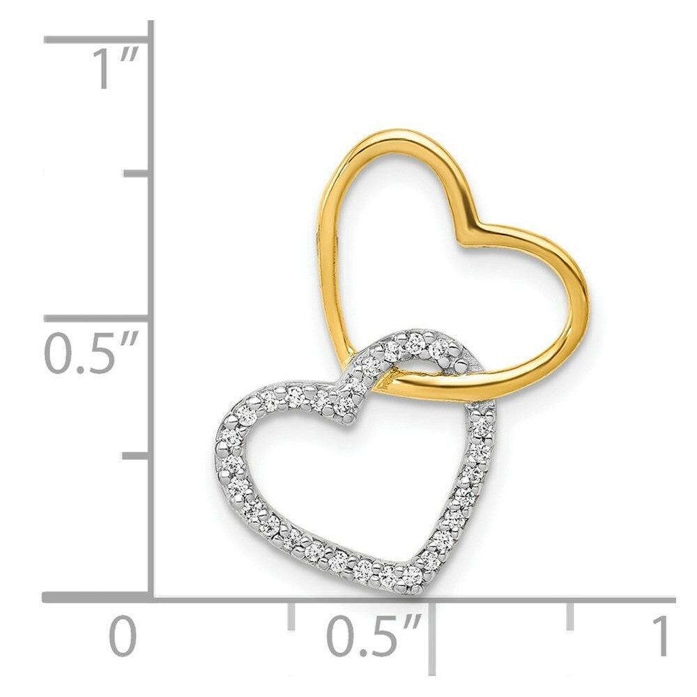 14K Two-tone Gold Diamond Double Heart Chain Slide 1/10-Carat