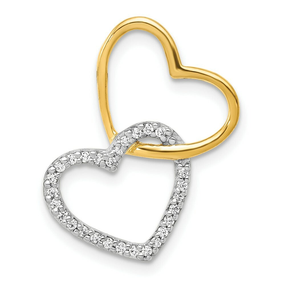 14K Two-tone Gold Diamond Double Heart Chain Slide 1/10-Carat