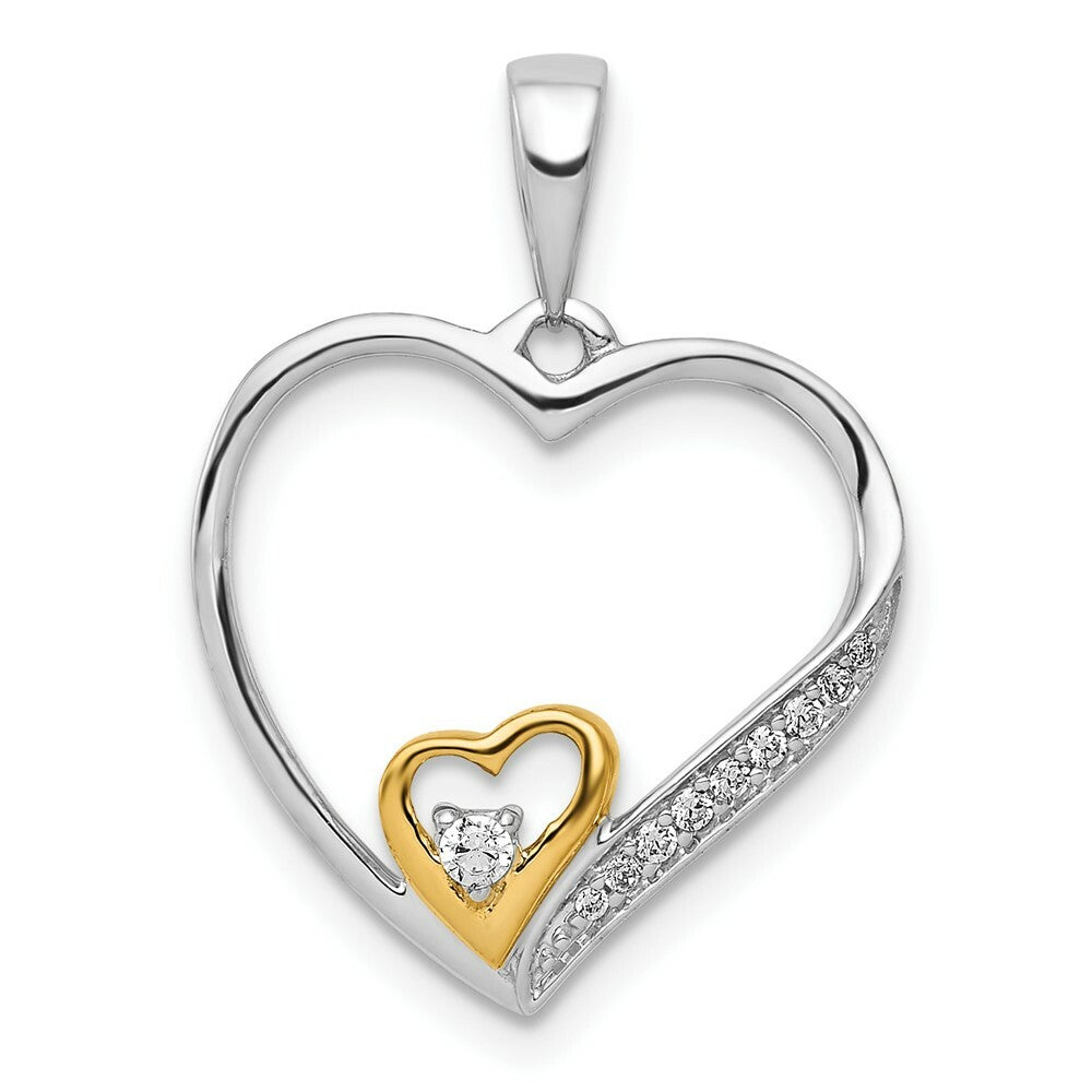 14K Two-tone Gold 1/20-Carat tw Diamond Double Heart Pendant