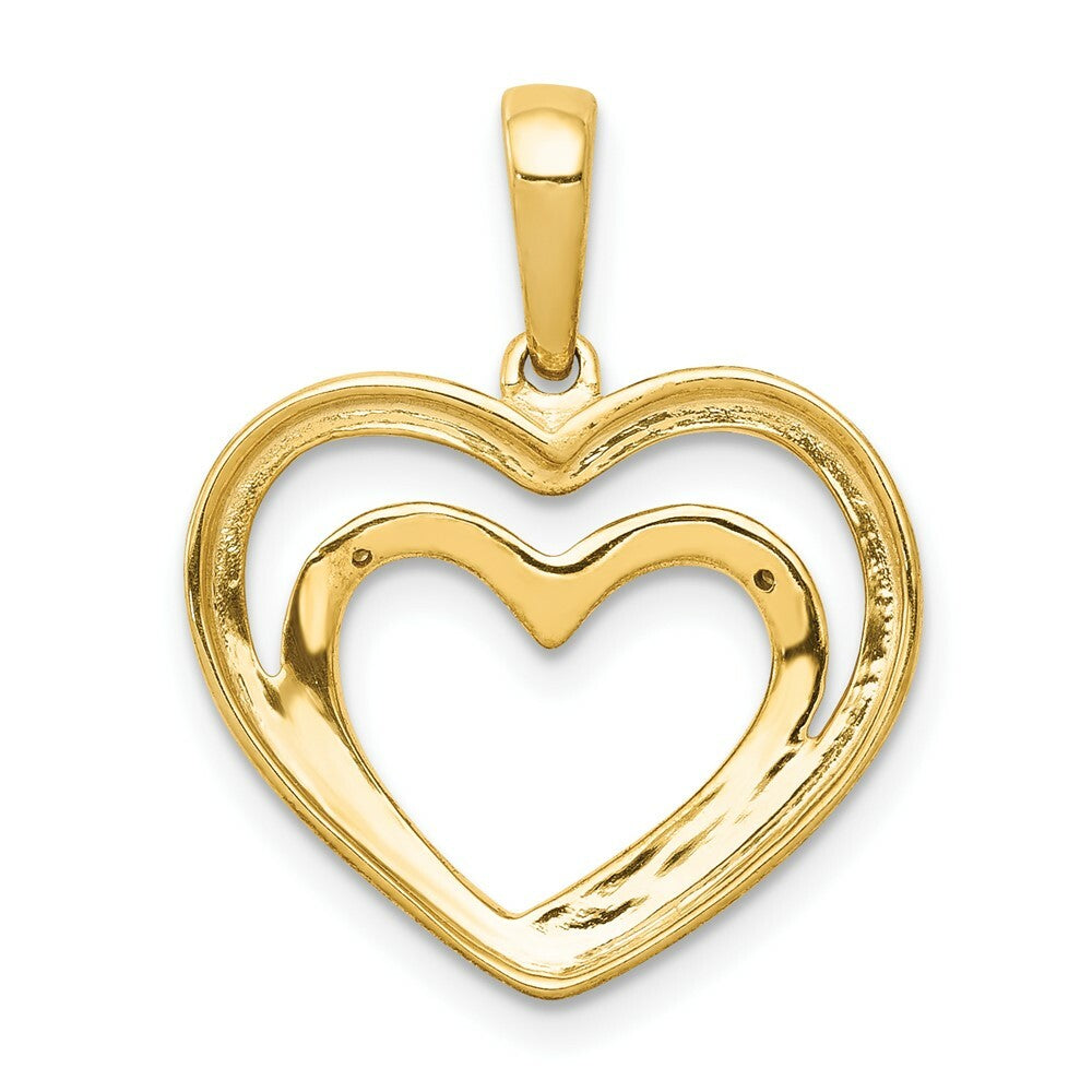 14K Yellow Gold Diamond Accent and Rhodium Double Heart Pendant