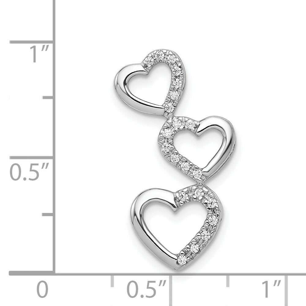14K White Gold SI3/I1 Diamond Triple Heart Slide 1/10-Carat