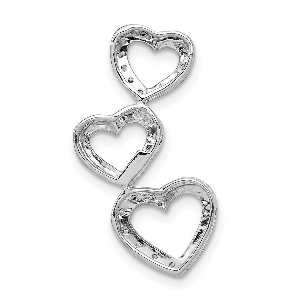 14K White Gold SI3/I1 Diamond Triple Heart Slide 1/10-Carat