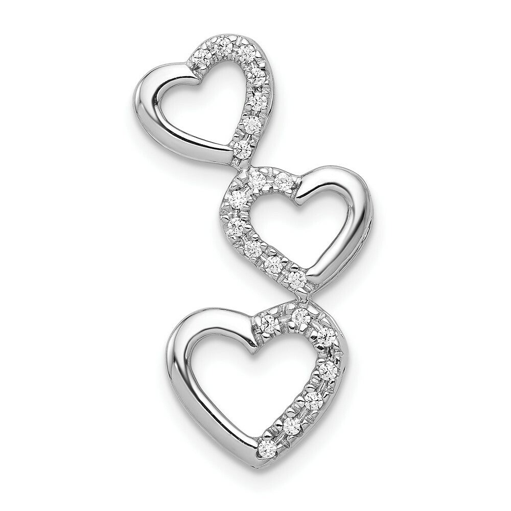 14K White Gold SI3/I1 Diamond Triple Heart Slide 1/10-Carat