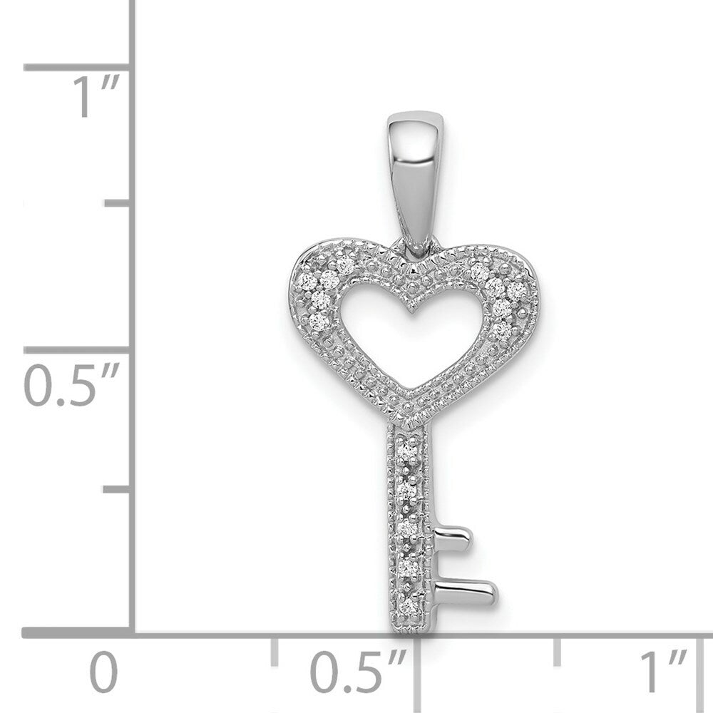 14K White Gold Diamond Heart Key Pendant 1/15-Carat