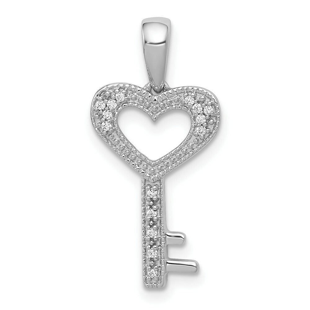 14K White Gold Diamond Heart Key Pendant 1/15-Carat
