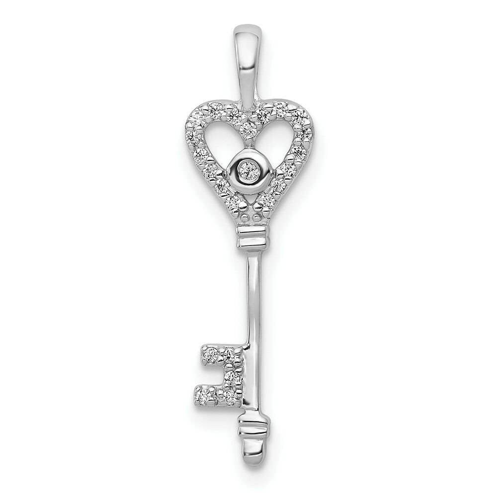 14K White Gold Diamond Heart Key Pendant 1/10-Carat