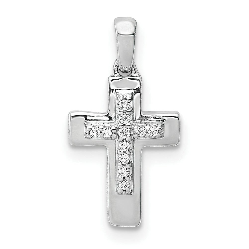 14K White Gold .04-Carat Diamond Accent Cross Pendant