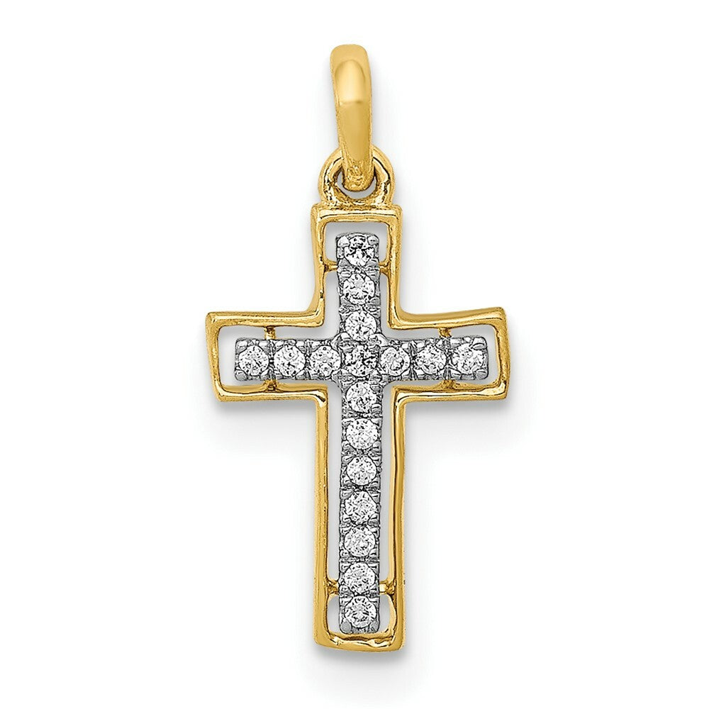 14K Two-tone Gold Diamond Cross Pendant 1/20-Carat