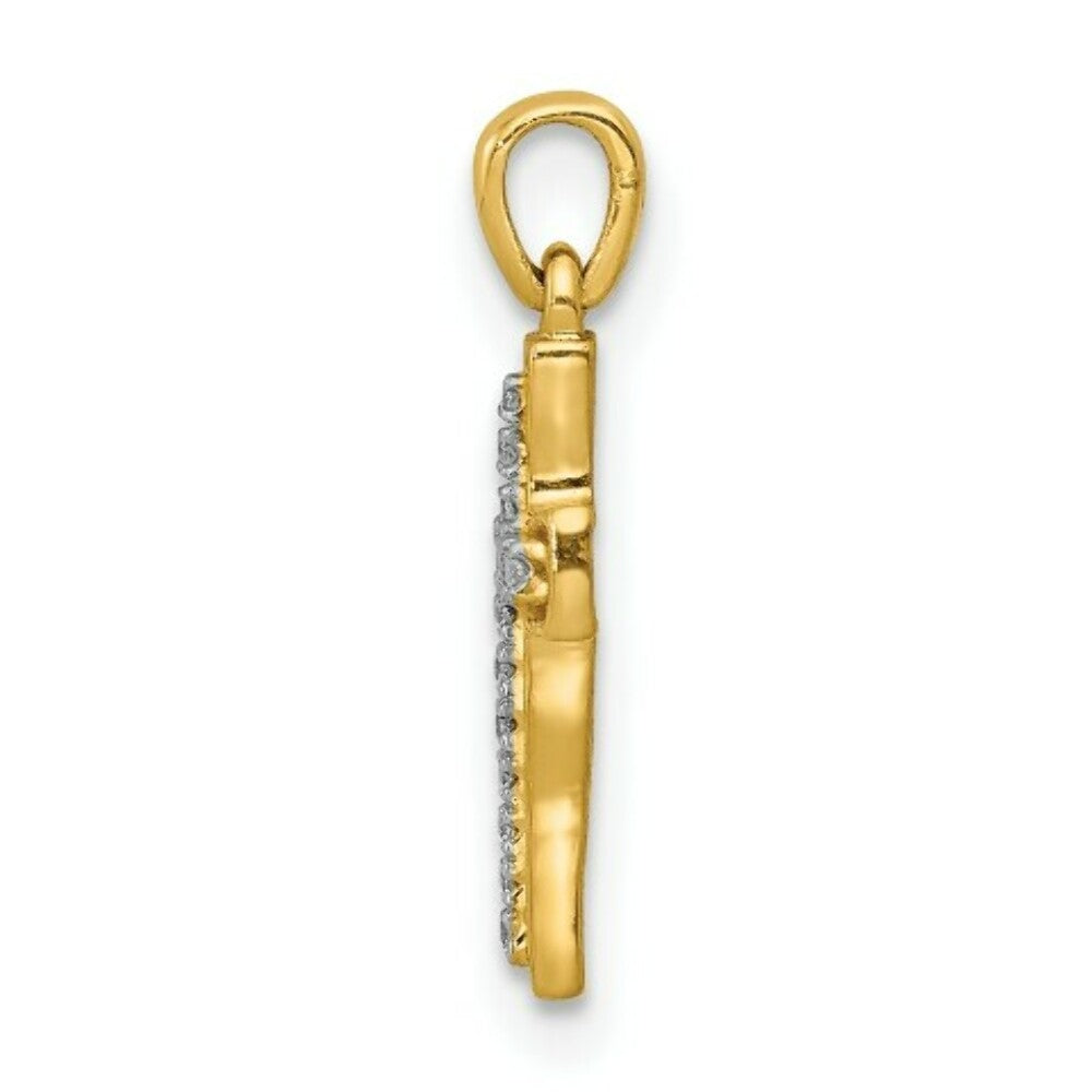 14K Two-tone Gold Diamond Cross Pendant 1/20-Carat