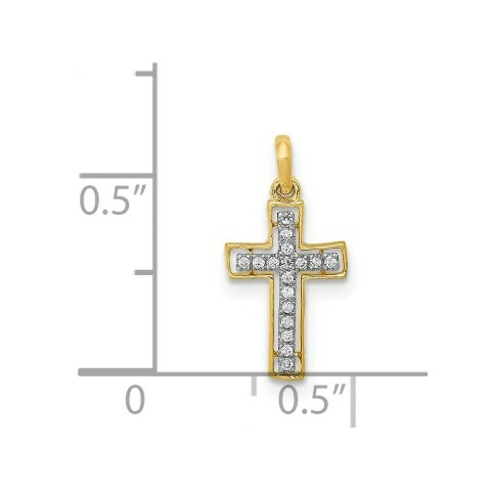 14K Two-tone Gold Diamond Cross Pendant 1/20-Carat