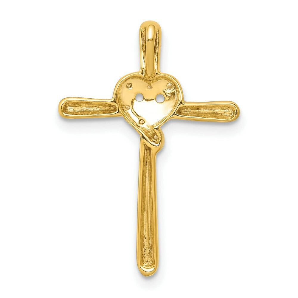 14K Yellow Gold .02-Carat Diamond Accent Heart Cross Chain Slide