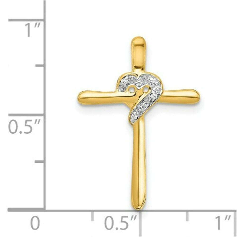 14K Yellow Gold .02-Carat Diamond Accent Heart Cross Chain Slide