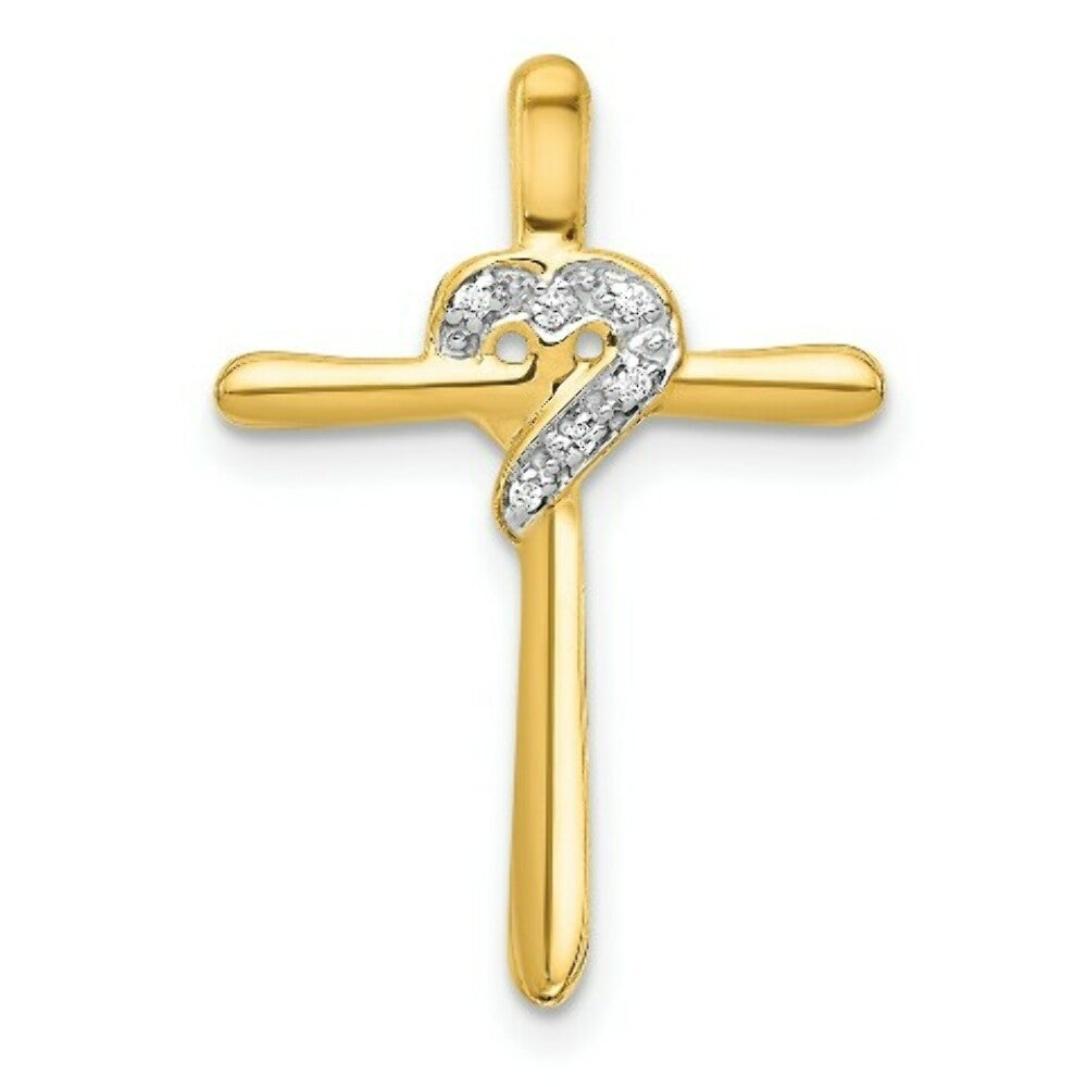14K Yellow Gold .02-Carat Diamond Accent Heart Cross Chain Slide