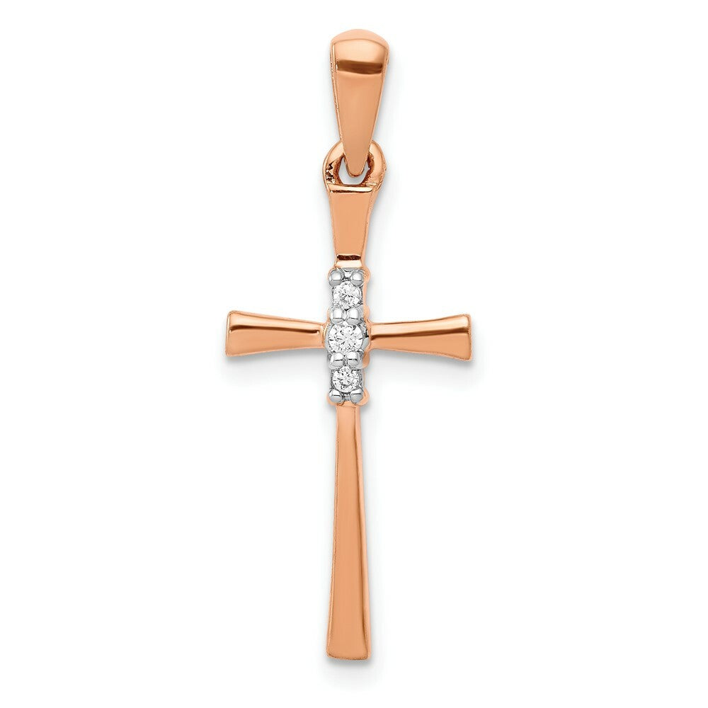 14K Rose Gold 3-.031-Carat Diamond Accent Cross Pendant