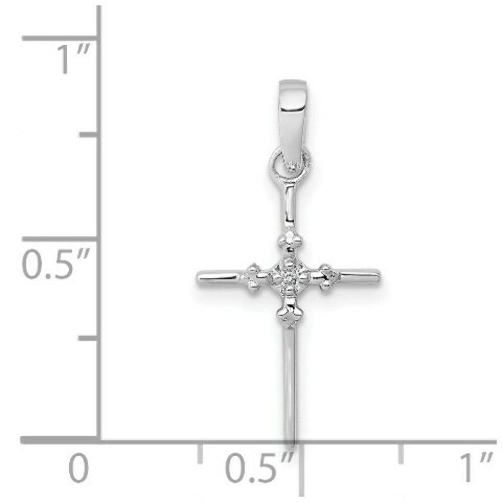 14K White Gold .01-Carat Diamond Accent Polished Budded Cross Pendant