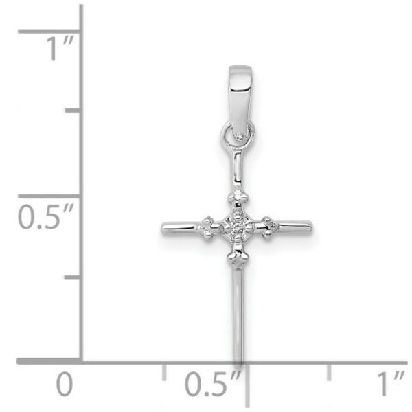 14K White Gold .01-Carat Diamond Accent Polished Budded Cross Pendant