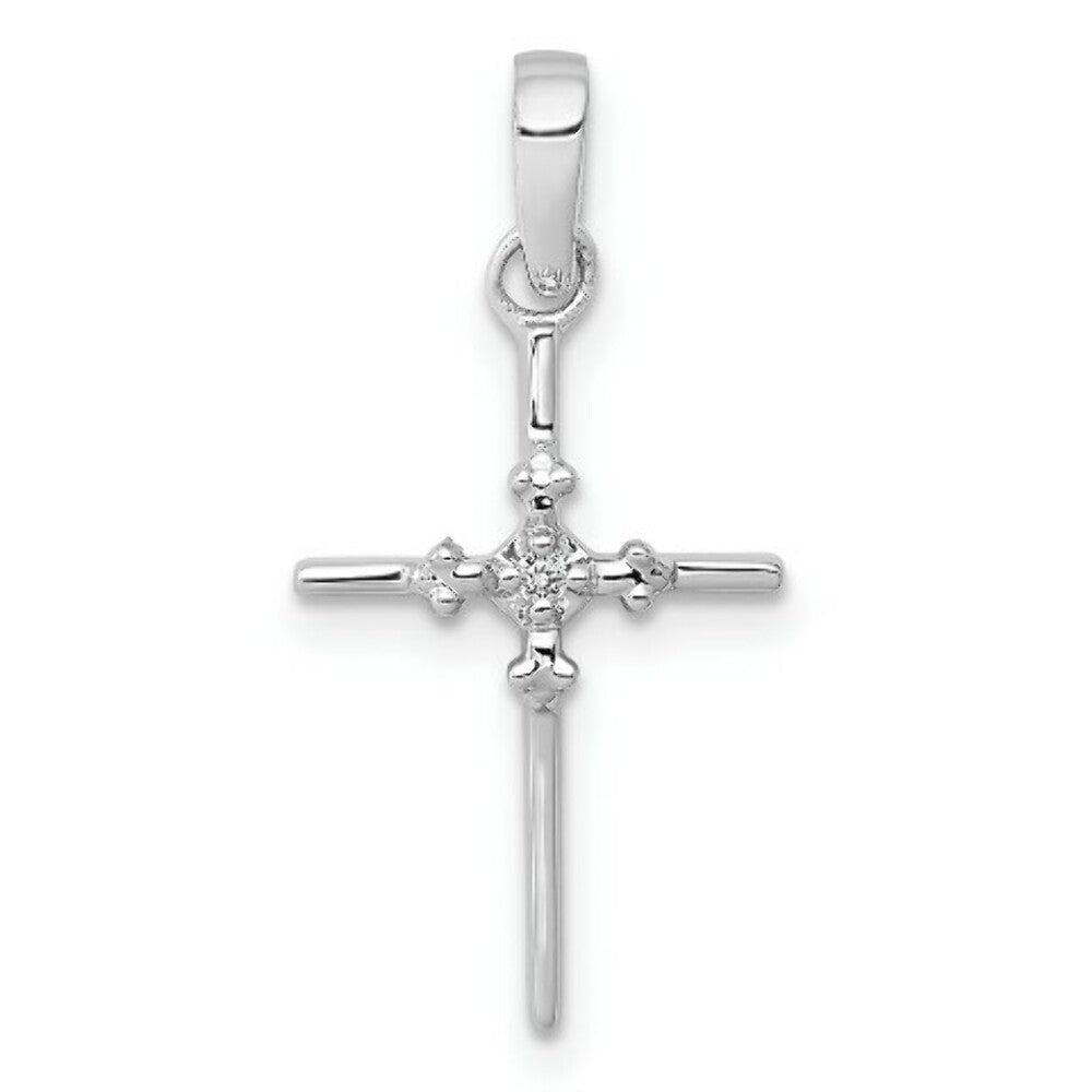 14K White Gold .01-Carat Diamond Accent Polished Budded Cross Pendant